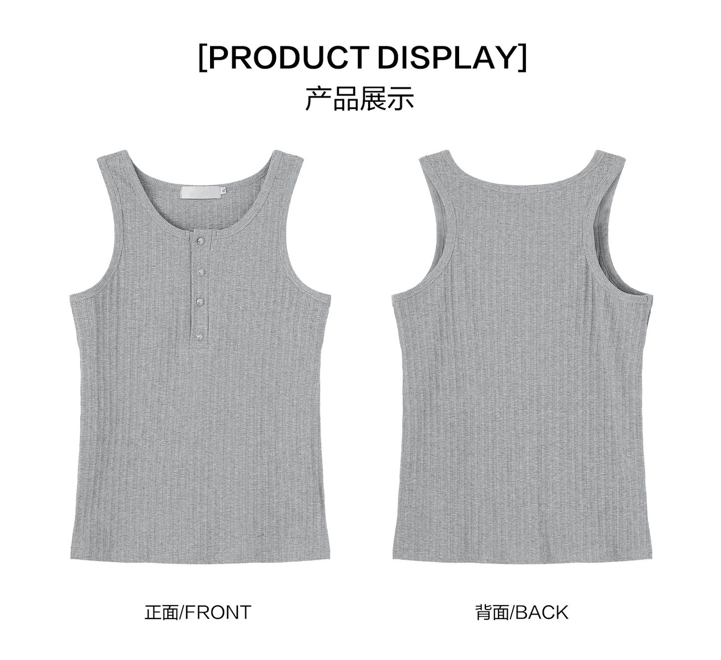เสื้อแขนกุดคอกลมสีพื้น ทรงเข้ารูป ดีไซน์กระดุม ใส่ง่ายสำหรับฤดูร้อน