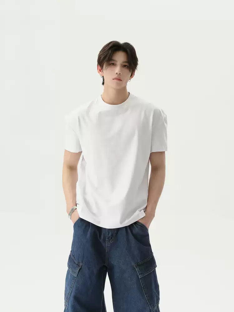 เสื้อยืดโอเวอร์ไซส์คอกลมพื้นสีเรียบ สไตล์วินเทจอเมริกัน