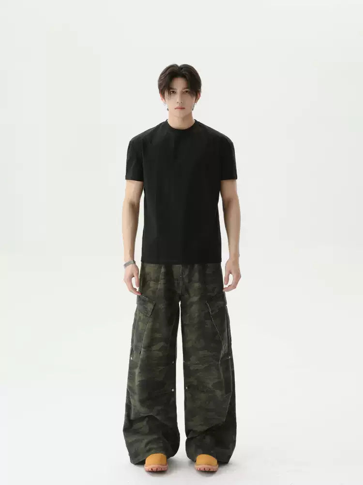 เสื้อยืดโอเวอร์ไซส์คอกลมพื้นสีเรียบ สไตล์วินเทจอเมริกัน