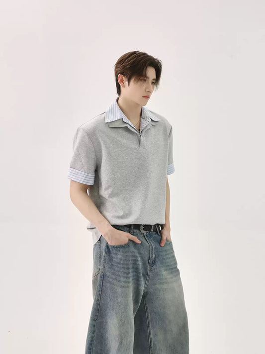 เสื้อโปโลแขนสั้นลายทาง ดีไซน์สไตล์ยูนีค ทรงหลวม ใส่ง่ายสำหรับฤดูร้อน