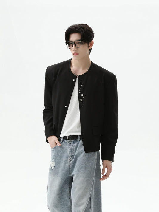 เสื้อแจ็คเก็ตสไตล์จีนวินเทจ ไม่มีปก ทรงหลวม ดีไซน์กระดุม ดูหรูหรา