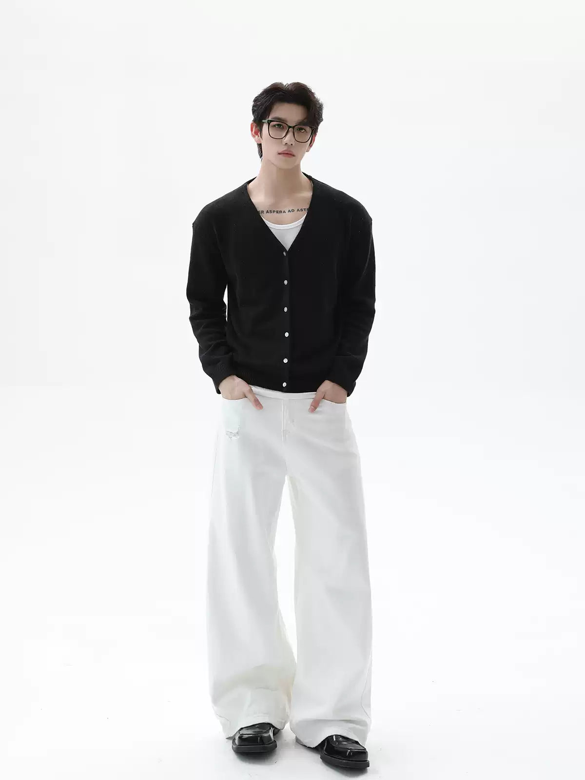เสื้อคาร์ดิแกนไหมพรมผ้าลินิน คอวี ทรงหลวม สไตล์ Clean Fit สำหรับทำงาน