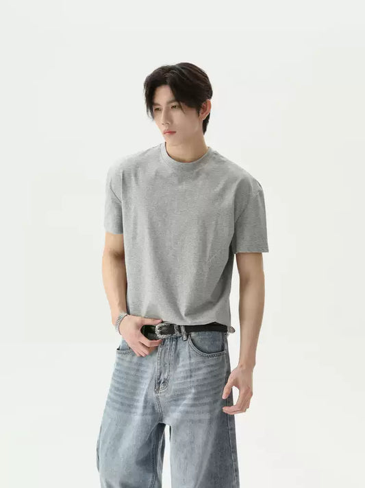 เสื้อยืดโอเวอร์ไซส์คอกลมพื้นสีเรียบ สไตล์วินเทจอเมริกัน