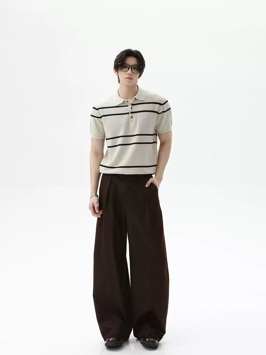 เสื้อโปโลแขนสั้นลายทางคอนทราสต์ ทอไหมพรม สไตล์ลักชัวรี ใส่ง่ายในฤดูร้อน